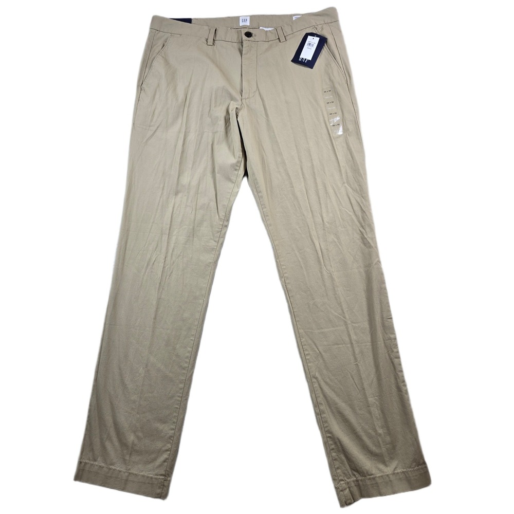 Gap Chino Pants Mens 36x32 Khaki Tan Cotton Stretch Slim Fit Mid Rise NEW
